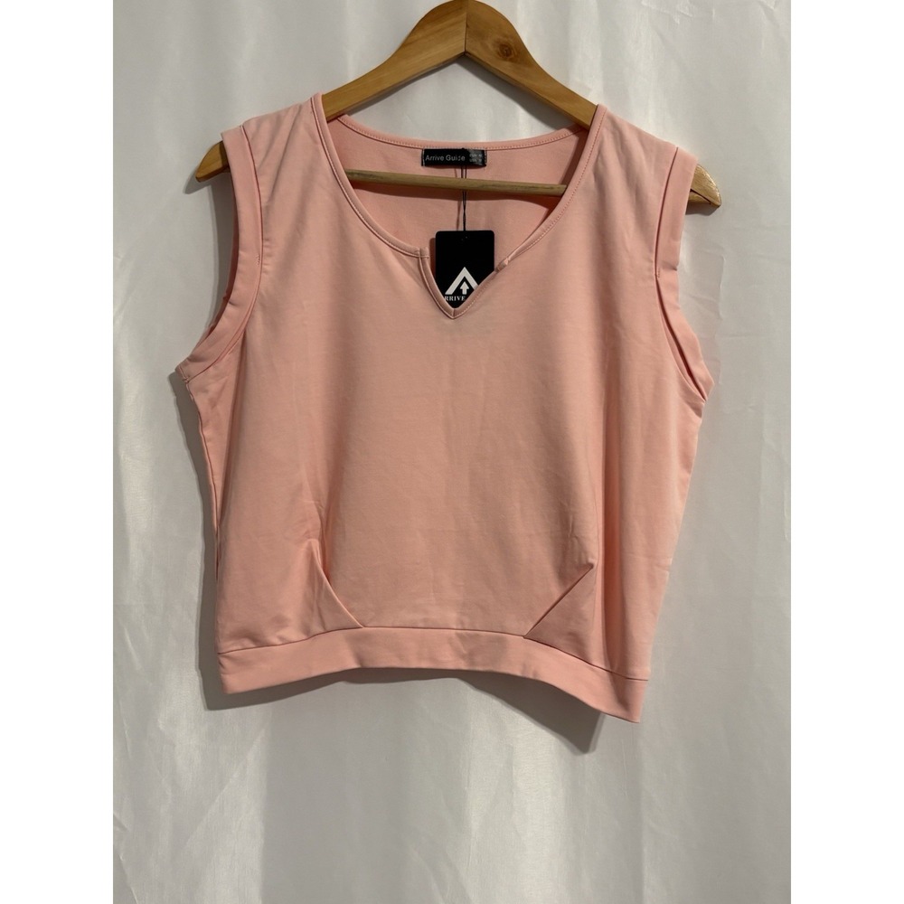 Arrive Guide Women's V-Neck Sleeveless Crop Top, Women's M Athletic Shirt‎ Pink